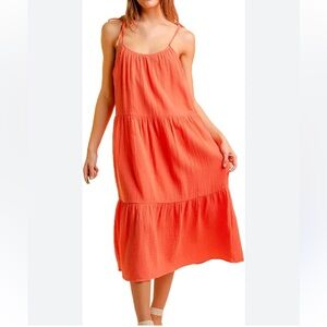 Michael Kors Nectar Orange Strappy Tiered Summer Sundress beach cover-up size S